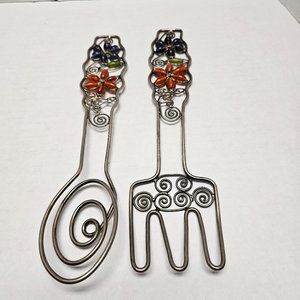 Vintage Southwestern Mexico Folk Art Wire Beads Fork Spoon Kitchen Wall Decor